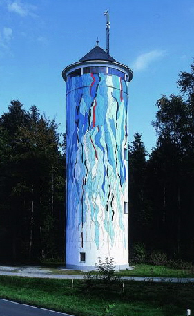 Domes-1 Wasserturm Eriskirch, 2001, Wandmalerei, Acrylwandfarben auf Beton, Hhe 30,5 m, Durchmess - [kl]